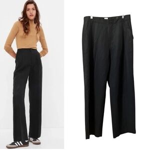 GAP Softsuit Classic True Black Trousers 12 Wide Leg Tencel Office High Waisted